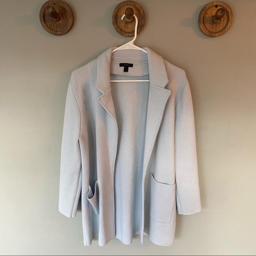 J. Crew light blue merino wool blend blazer cardigan sweater size large